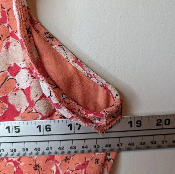 Max Studio Pink Coral White Floral Stretch Waist  Dress Women Medium - Picture 10 of 12